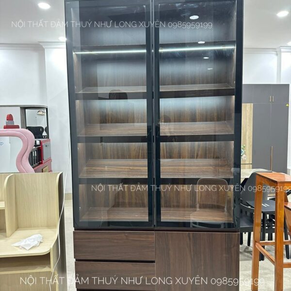 Tủ trang trí gỗ MDF phối kính có đèn LED