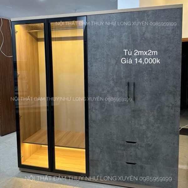Tủ áo cánh kính gỗ An Cường 2m x 2m