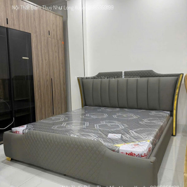 Giường Bọc Da Simili Xám 1m8*2m