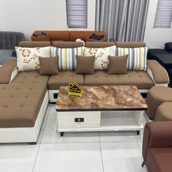 SoFa 3m Góc L Tone Nâu Kèm 2 Đôn