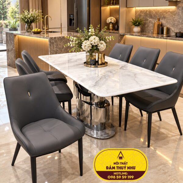 Bàn Ăn 6 Ghế Mặt Đá Luxury 1m6